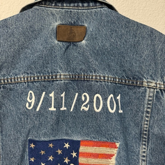 Imus Sleeveless Blue United States Flag Patched Button Down Denim Jacket Size XL - Picture 12 of 14